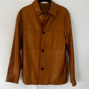 Zara Brown Lightweight Faux Leather Jacket with Classic Collar